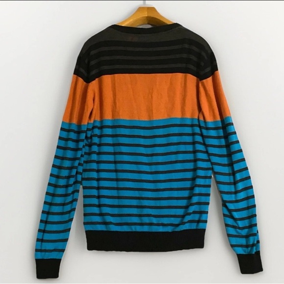 Burnside Sweater Men’s Sz L Orange Black Blue Casual Outdoors Striped Knit - Picture 2 of 8